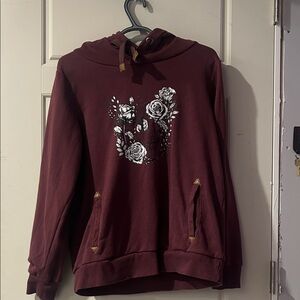 Warehouse Burgundy Scull Floral Hoodie